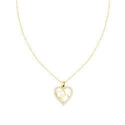 COLLANA CATENA FORZATINA DIAMANTATA CON CUORE E CRYSTAL BIANCHI IN ACCIAIO COLORE ORO