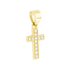 CIONDOLO CROCE CON CUBIC ZIRCONIA BIANCHI IN ARGENTO 925 GALVANICA ORO