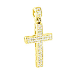 CIONDOLO CROCE CON CUBIC ZIRCONIA BIANCHI IN ARGENTO 925 GALVANICA ORO